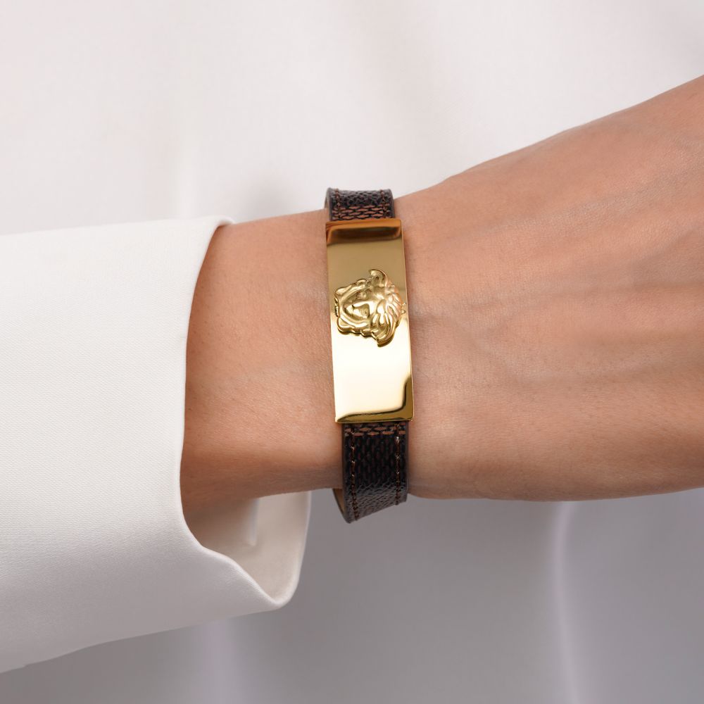 تصویر دستبند استیل 304 چرمی ورساچه طلایی