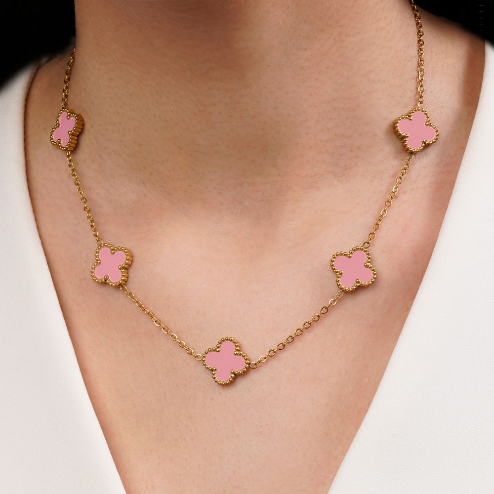 تصویر گردنبند استیل304 ونکلیف صورتی 15میل طلایی