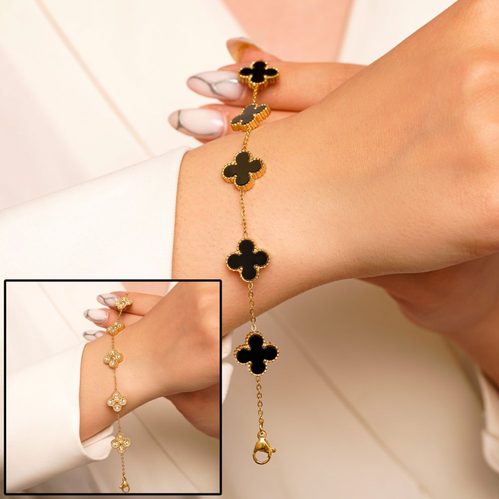 دستبند استیل 304 (Van cleef) ون کلیف مشکی 13میل طلایی( 2رنگ)