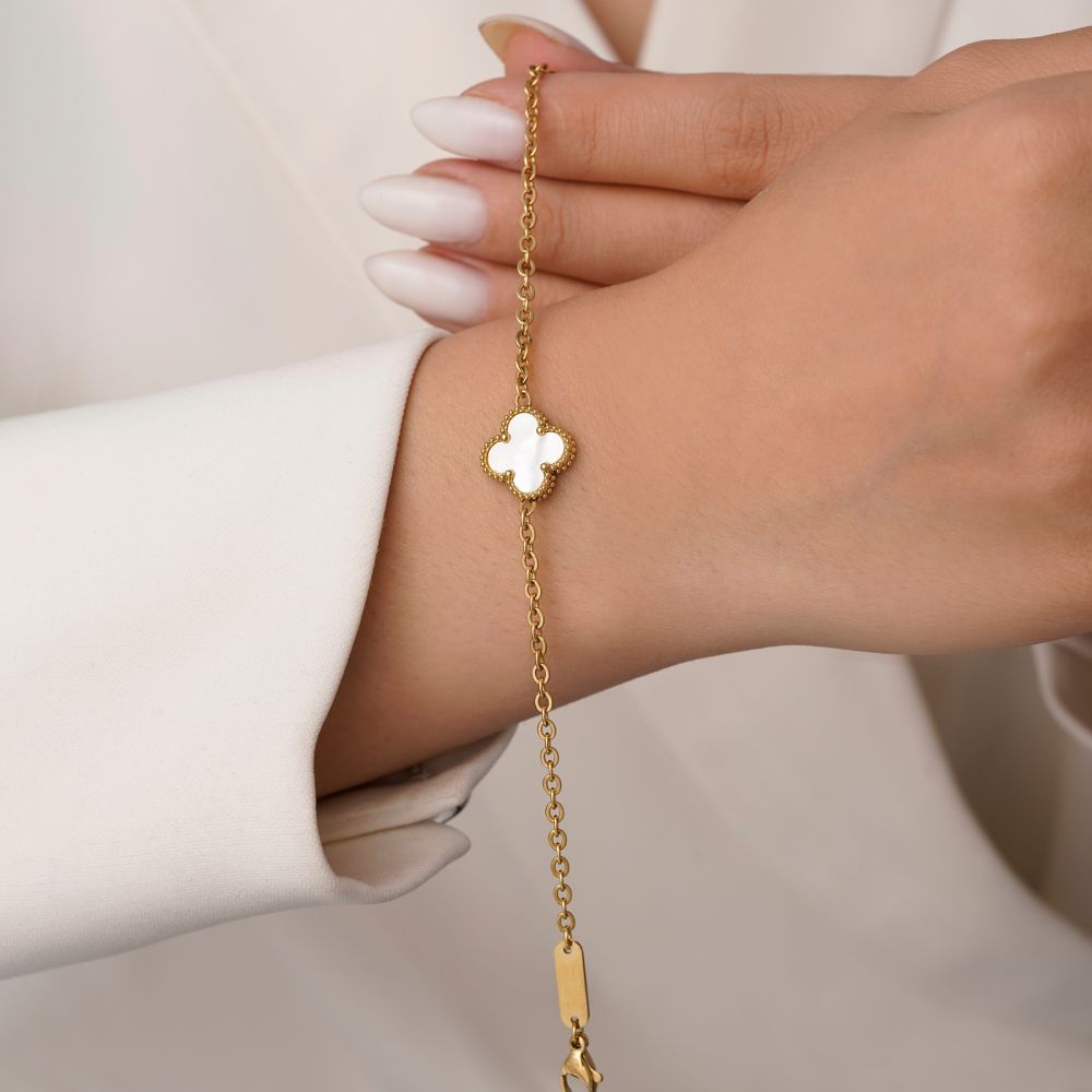 تصویر دستبند استیل 304 ونکلیف سفید 13میل طلایی