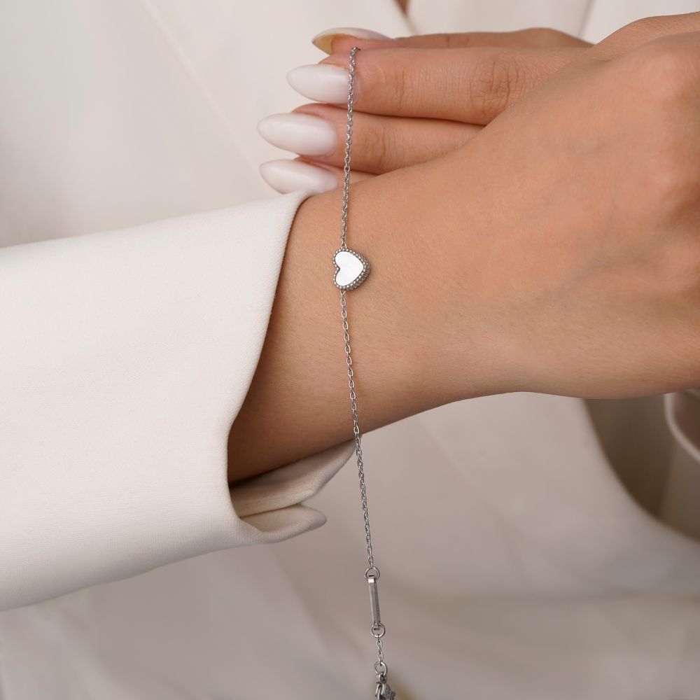 تصویر دستبند استیل 304 قلب سفید 8 میل سفید