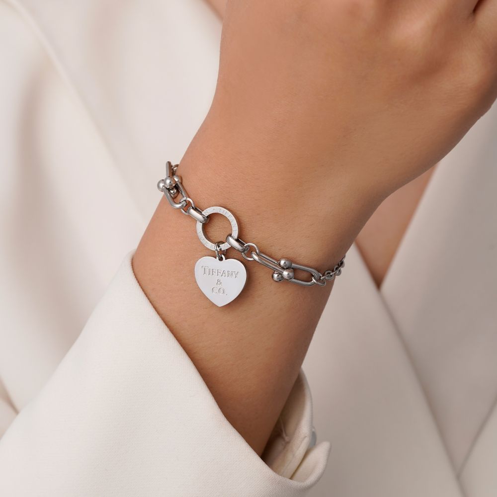 تصویر دستبند استیل 304 پلاک دار تیفانی سفید