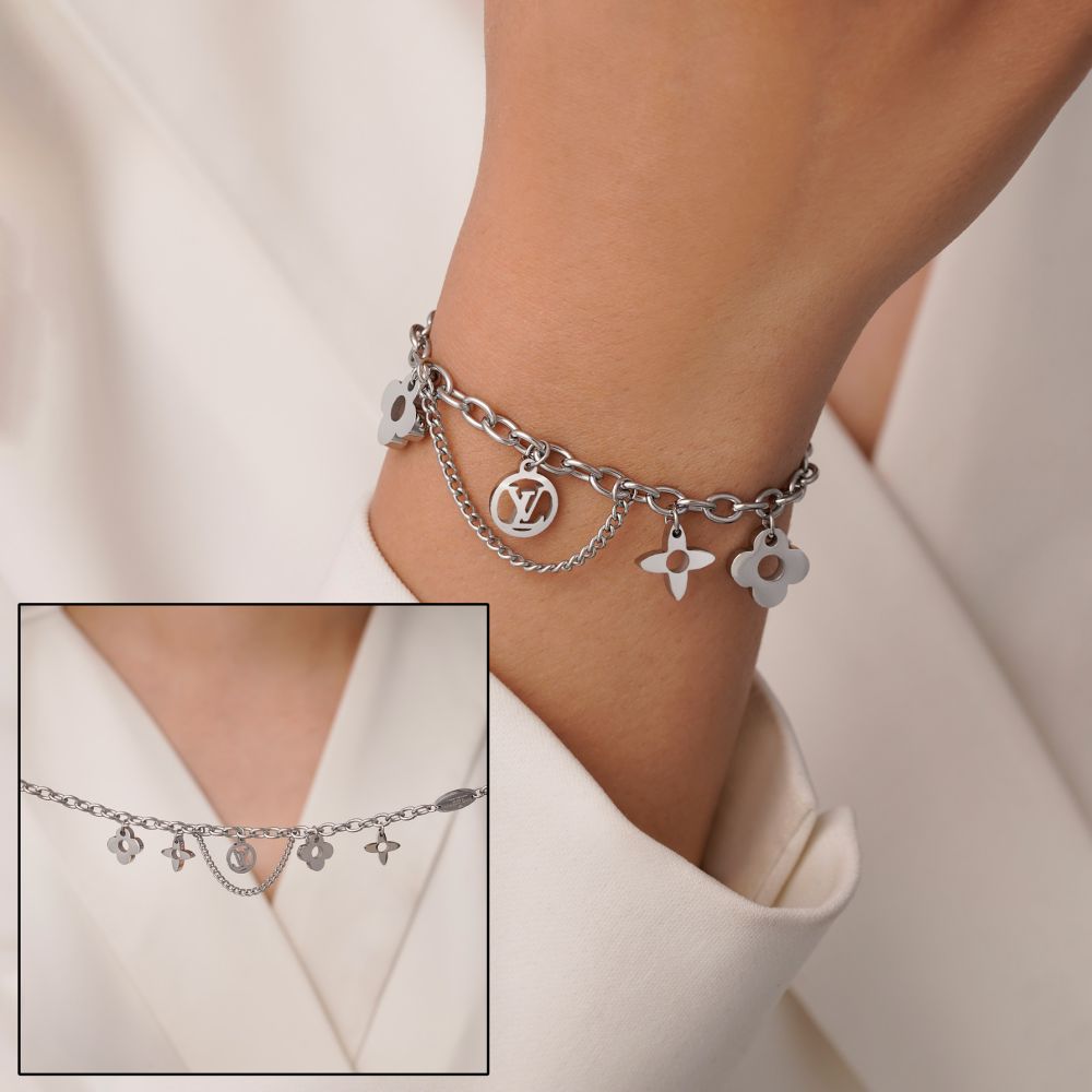 تصویر دستبند استیل 304 لویی ویتون سفید