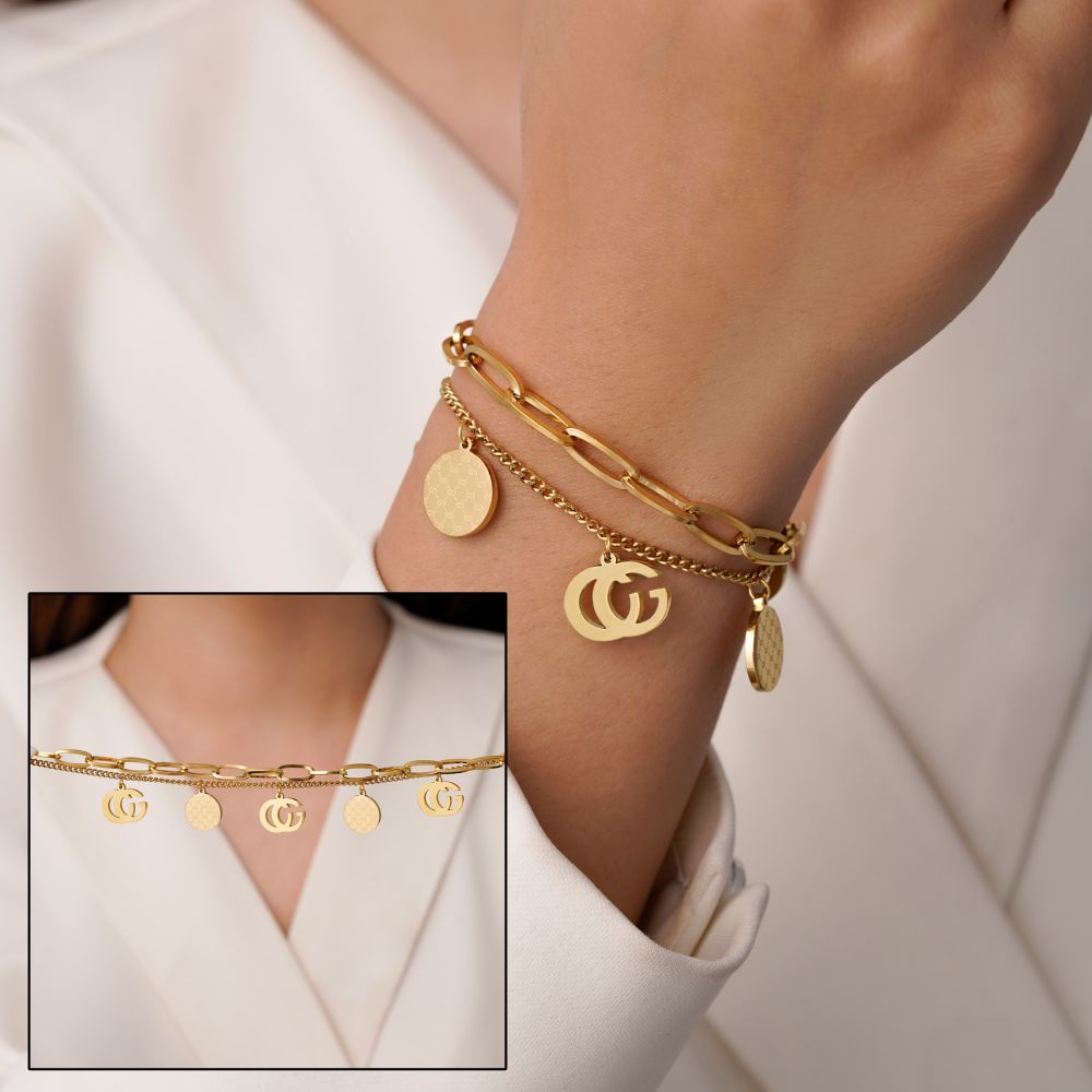 تصویر دستبند استیل 304 دولاین گوچی طلایی