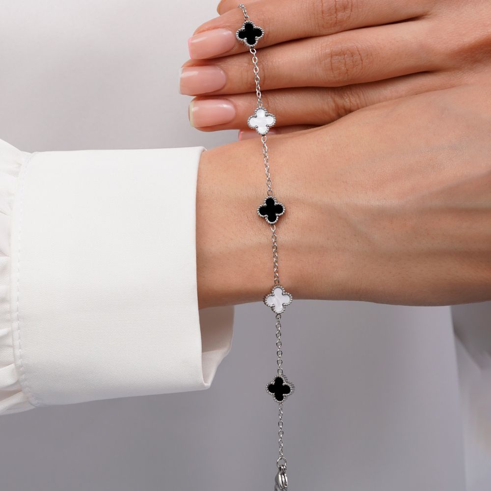 تصویر دستبند ونکلیف مشکی،سفید استیل 304 نقره ای 9 میل