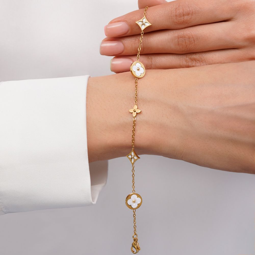 تصویر دستبند ونکلیف سفید استیل 304 طلایی 10 میل