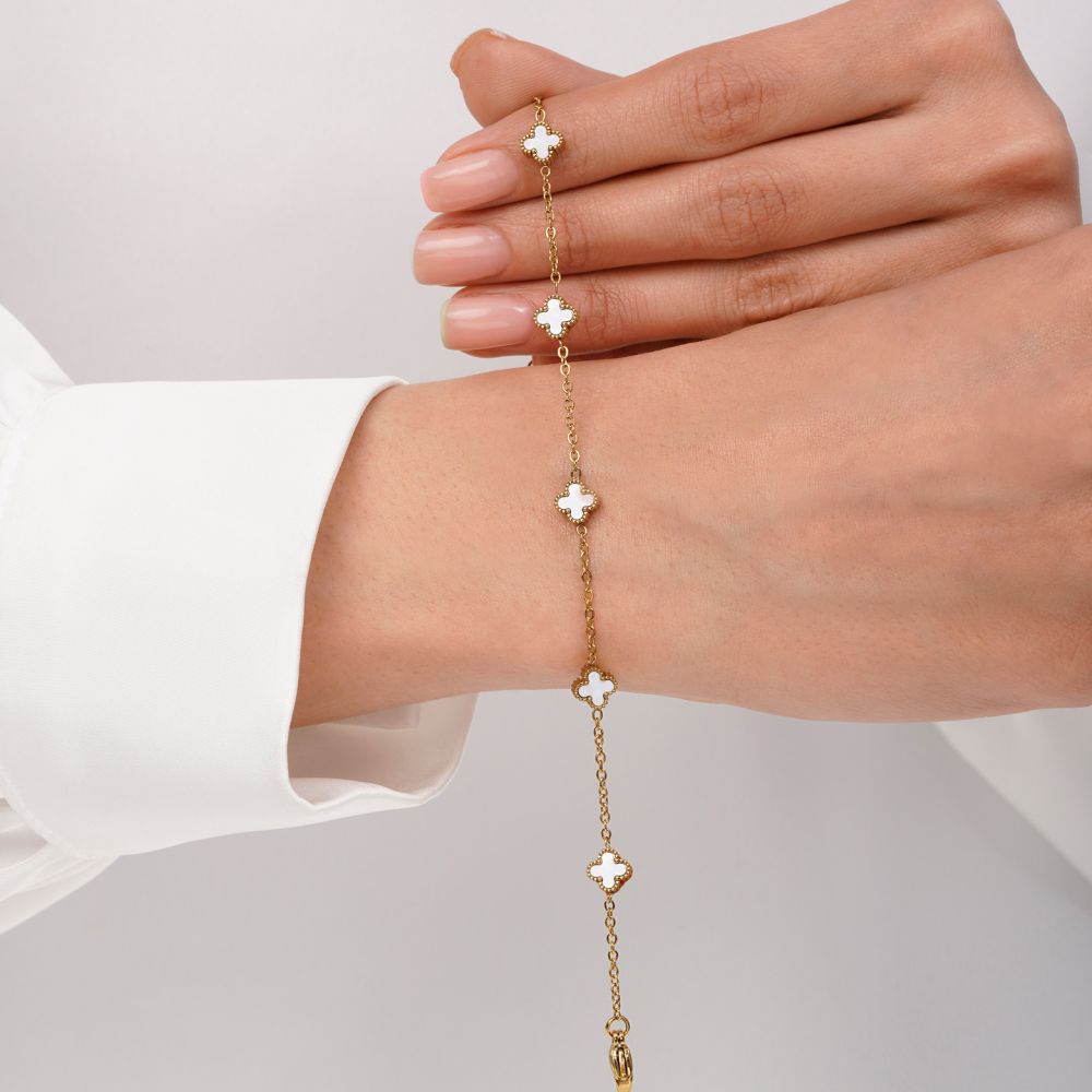 تصویر دستبند ونکلیف سفید استیل 304 طلایی 