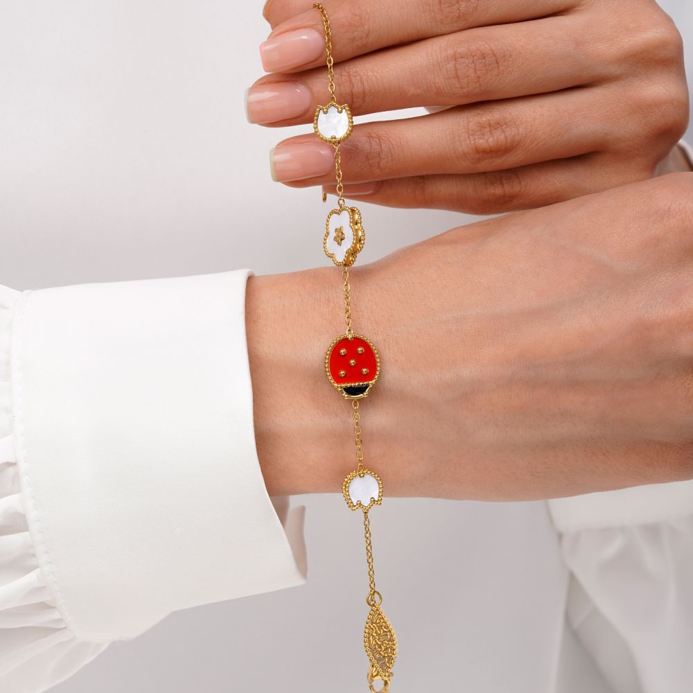 تصویر دستبند کفشدوزک استیل 304 طلایی