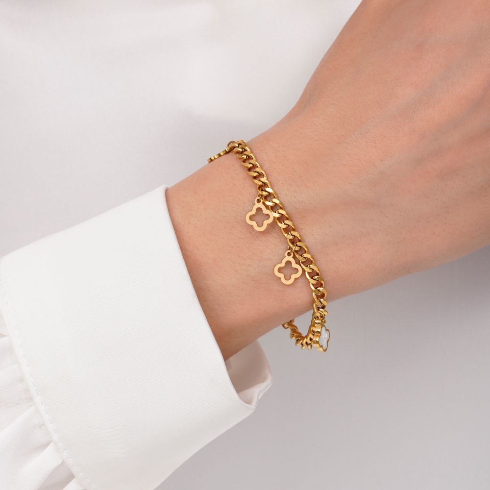 تصویر دستبند ونکلیف سفید استیل 304 طلایی 8 میل