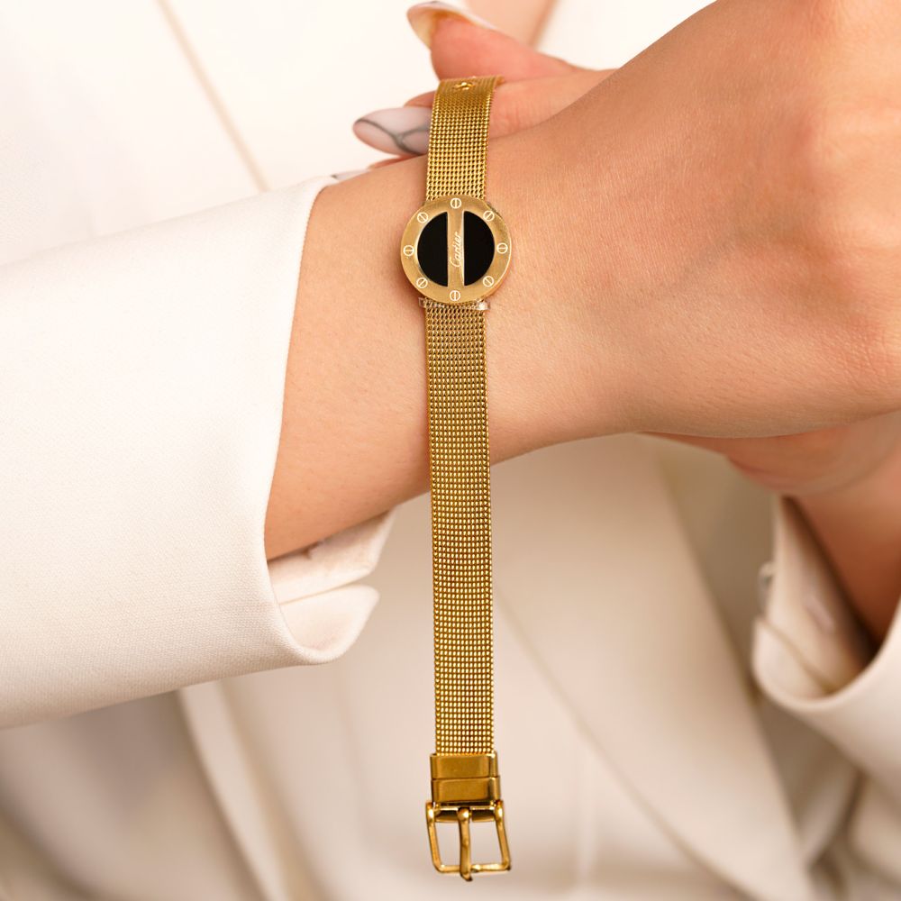 تصویر دستبند استیل 304پلاک Cartier کارتیر10میل طلایی