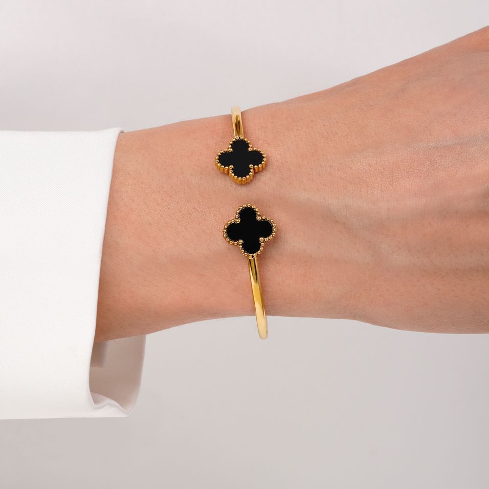 تصویر دستبند النگویی ونکلیف مشکی استیل 304 طلایی 13 میل (فری سایز)