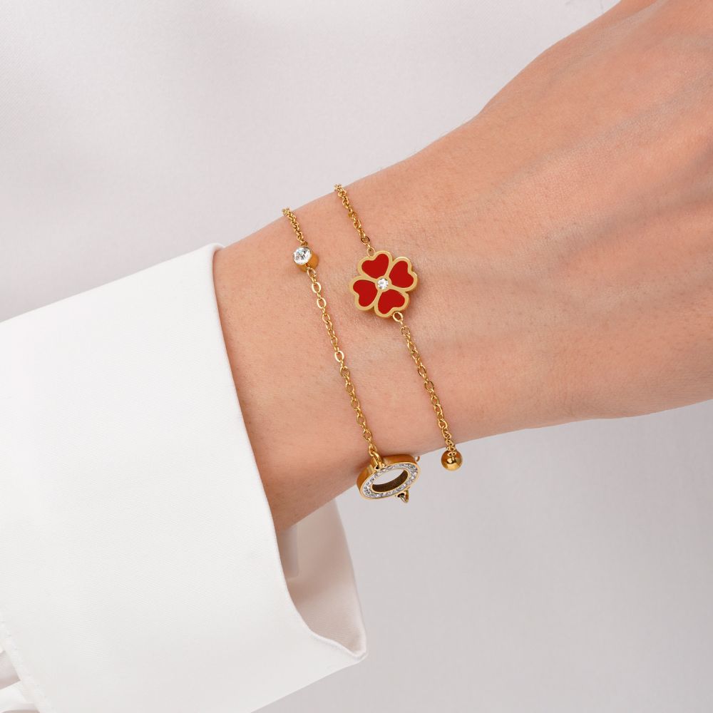 تصویر دستبند گل چندلاین استیل طلایی 