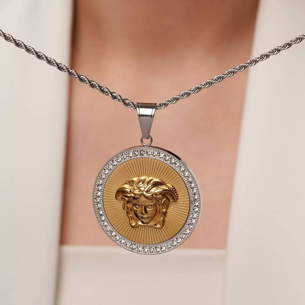 تصویر پلاک استیل نگین دار VERSACE طلایی