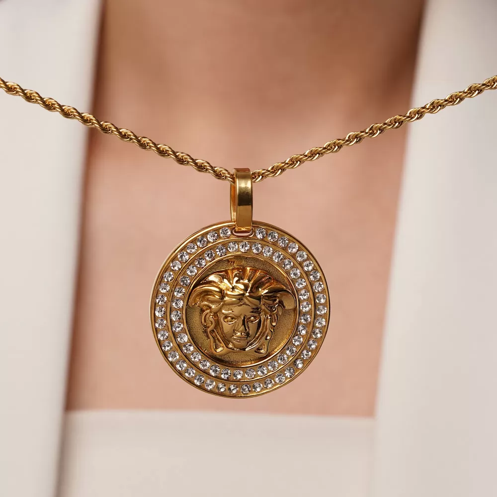 تصویر پلاک استیل نگین دار VERSACE طلایی