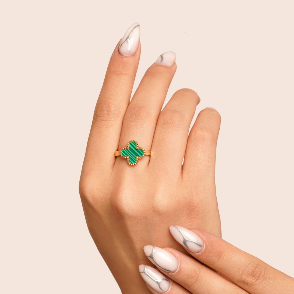 تصویر انگشتر استیل 304 (Van cleef) ون کلیف 13 میل طلایی (پک 3 عددی)