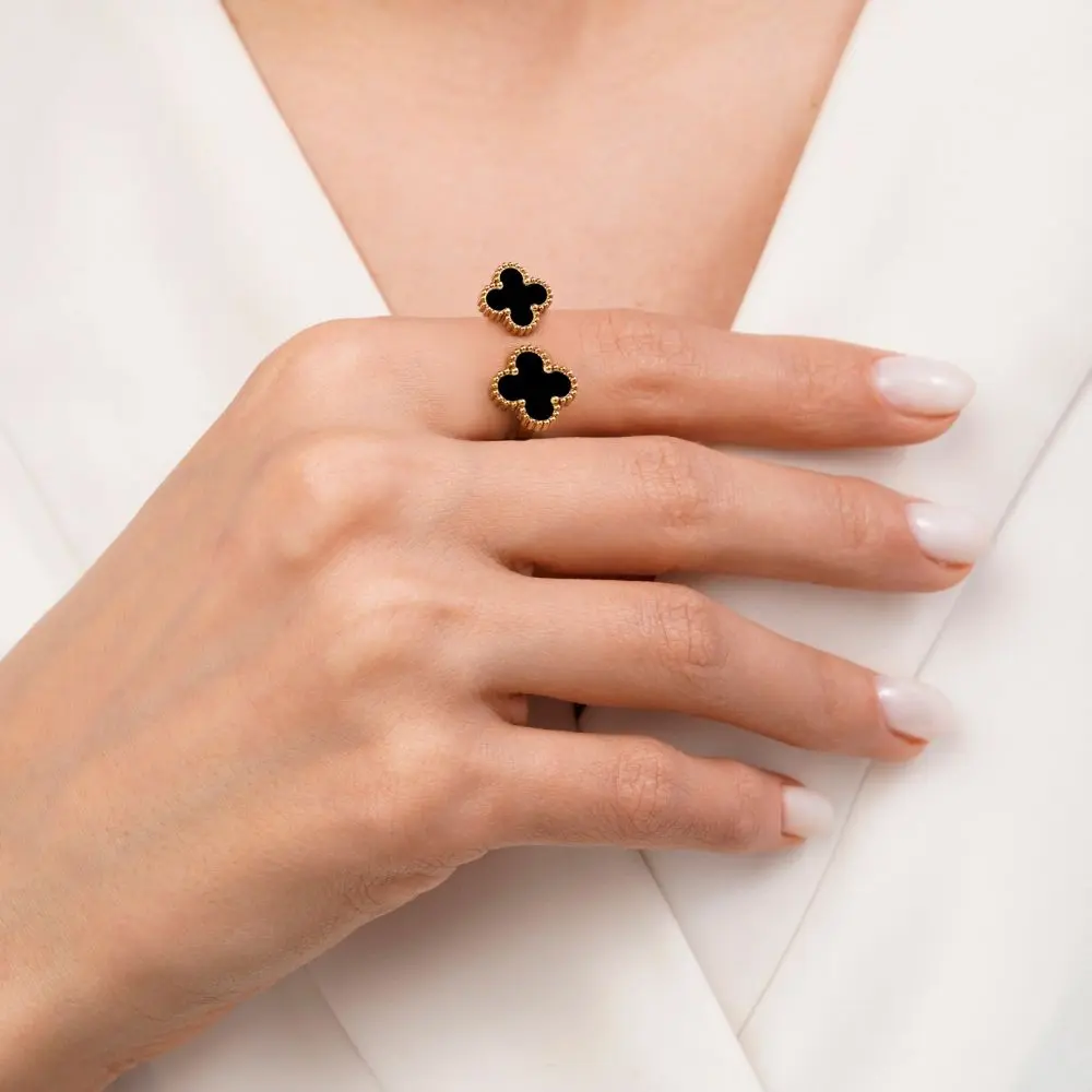 تصویر انگشتر استیل 304 ونکلیف مشکی طلایی کد 8