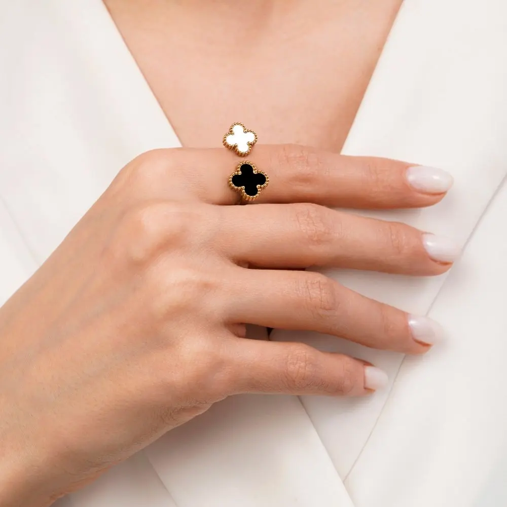 تصویر انگشتر استیل 304 ونکلیف مشکی طلایی کد 7