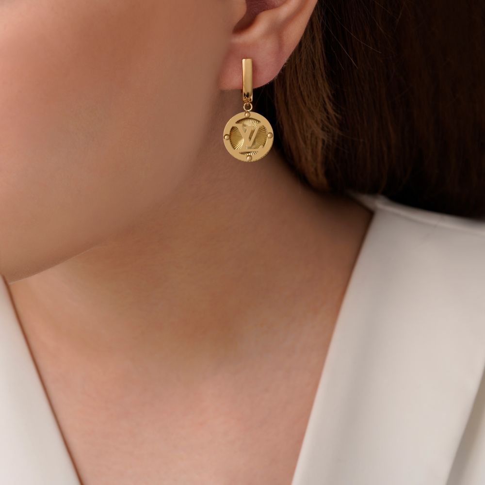 تصویر گوشواره استیل 304 های کوآلیتی لویی ویتون طلایی