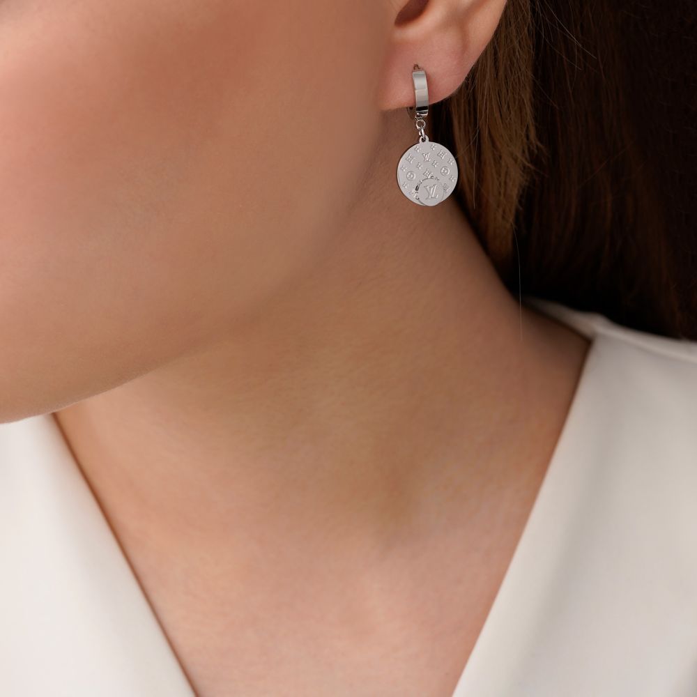 تصویر گوشواره استیل 304 های کوآلیتی لویی ویتون سفید