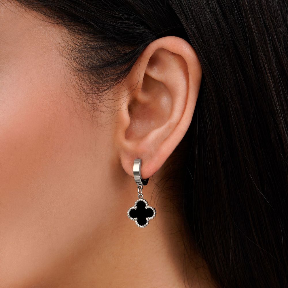 تصویر گوشواره ونکلیف مشکی استیل نقره ای 13 میل