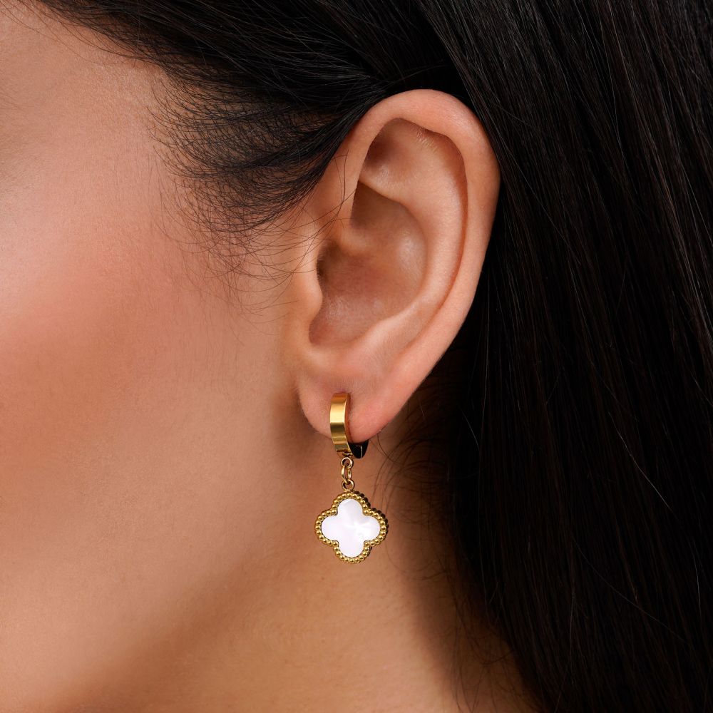 تصویر گوشواره ونکلیف سفید استیل طلایی 13 میل