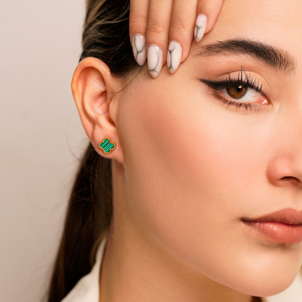 تصویر گوشواره استیل میخی 304 (Van cleef) ون کلیف 11 میل طلایی
