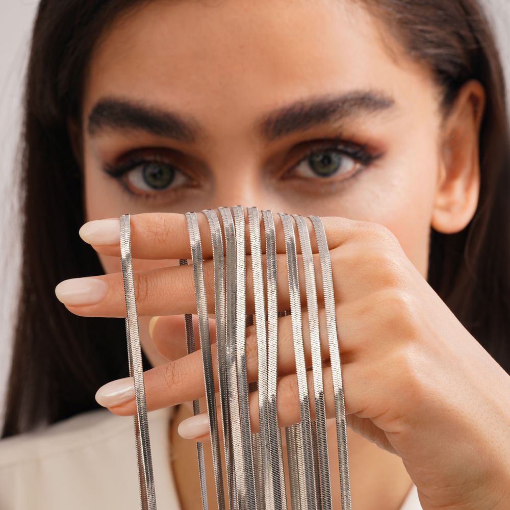 تصویر زنجیر ماری تخت نقره ای استیل 304 (بسته 10 عددی )