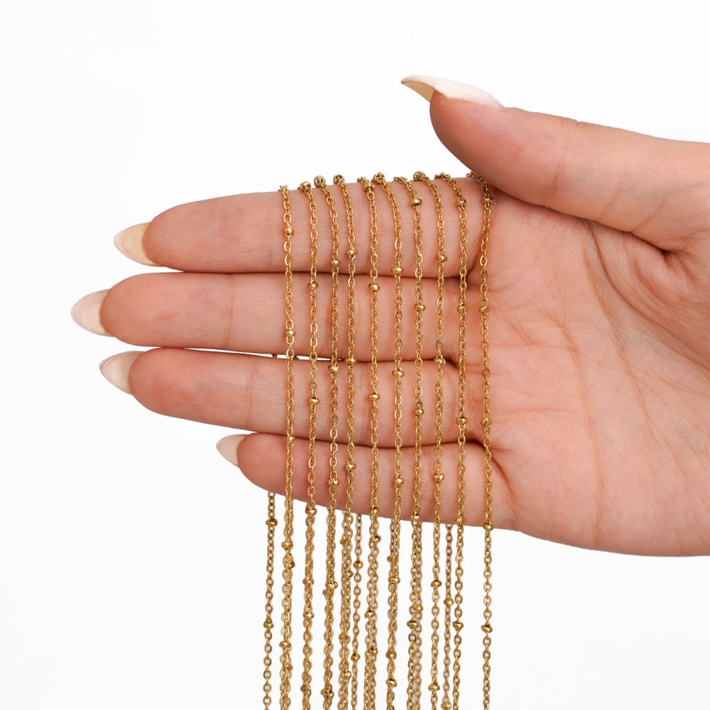 تصویر زنجیر استیل 304 دیپلمات گوی دار  2.2 میل طلایی(بسته10عددی)