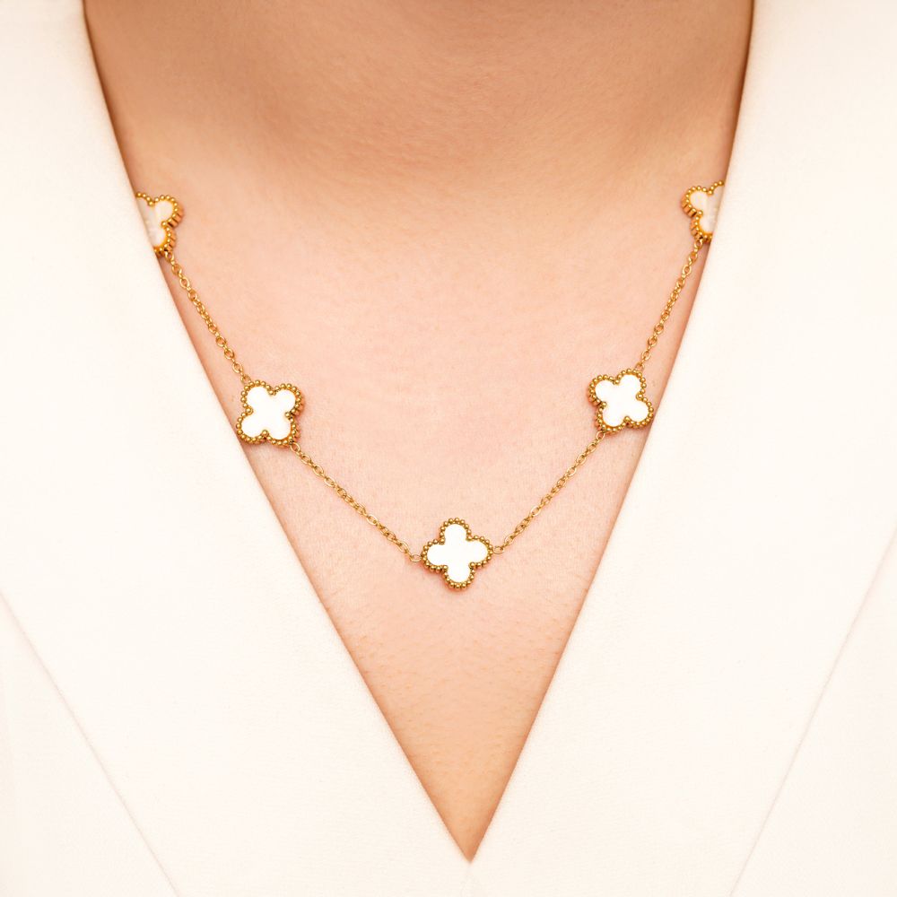 گردنبند استیل 304 (Van cleef) ون کلیف 13میل طلایی