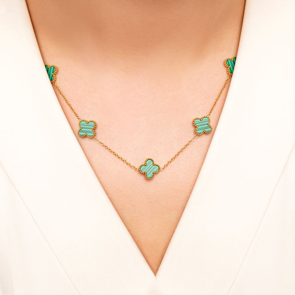 تصویر گردنبند استیل 304 (Van cleef) ون کلیف 13 میل  طلایی
