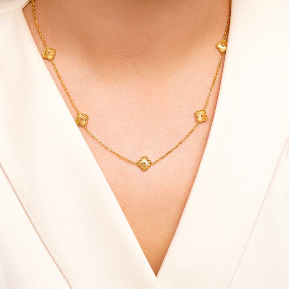 تصویر گردنبند استیل 304 (Van cleef) ون کلیف 9 میل طلایی
