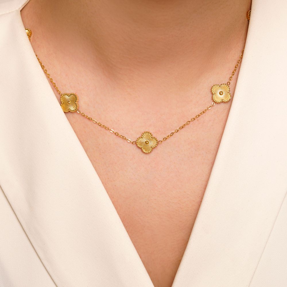 گردنبند استیل 304 (Van cleef) ون کلیف 13میل طلایی