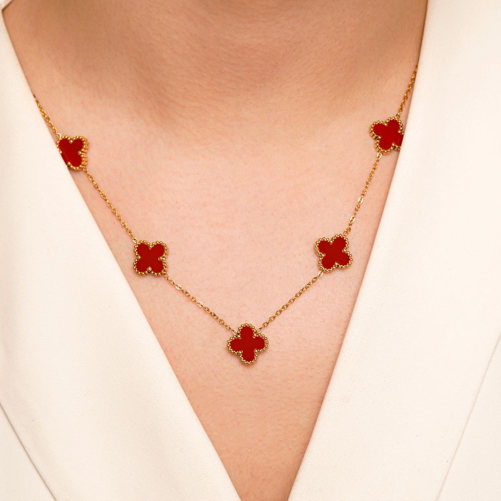 تصویر گردنبند استیل304 (Van cleef) ون کلیف قرمز 13 میل طلایی