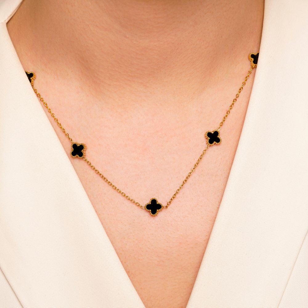 گردنبند استیل304 (Van cleef) ون کلیف مشکی 9 میل طلایی
