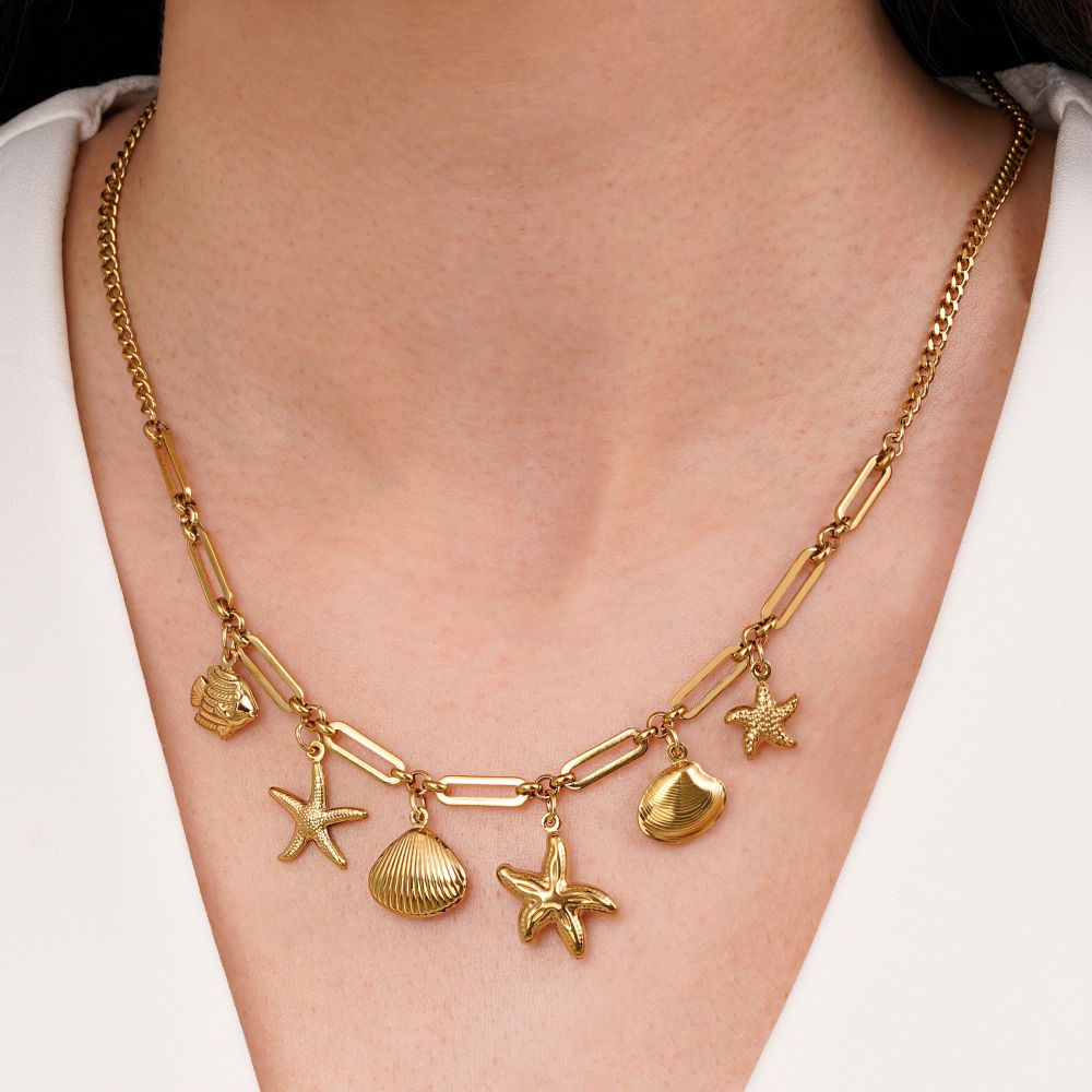 تصویر گردنبند صدف استیل 304 طلایی