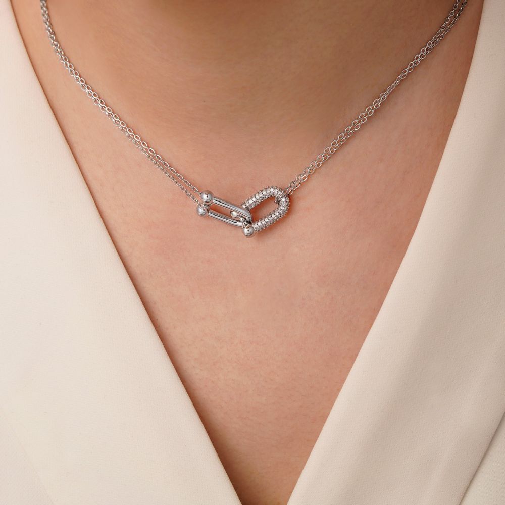 تصویر گردنبند استیل 304 پلاک دار تیفانی سفید