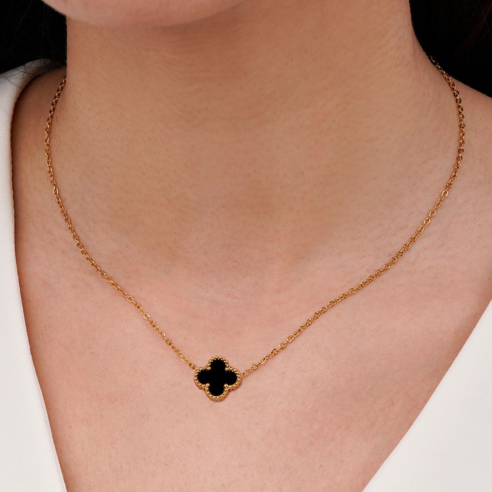 تصویر گردنبند ونکلیف مشکی استیل طلایی 13 میل