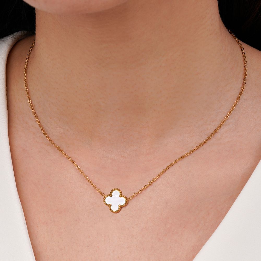 گردنبند ونکلیف سفید استیل طلایی 13 میل