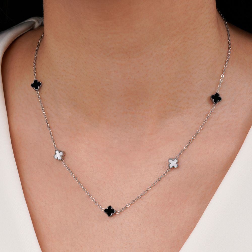 تصویر گردنبند ونکلیف مشکی،سفید استیل 304 نقره ای 7 میل