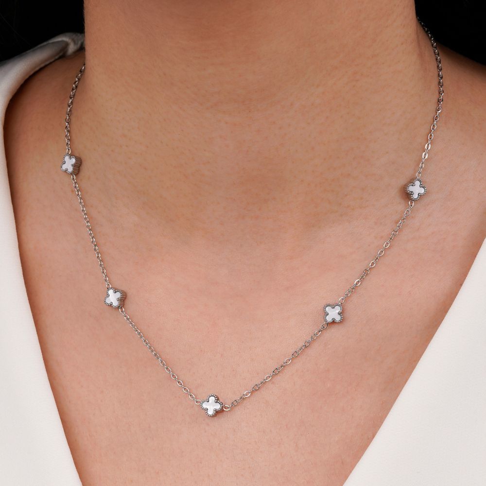 تصویر گردنبند ونکلیف سفید  استیل 304 نقره ای 7 میل