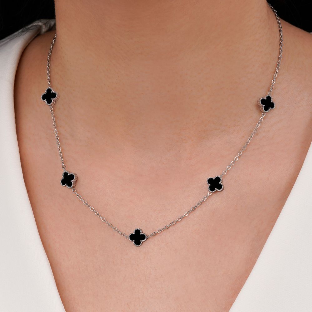 گردنبند ونکلیف مشکی استیل 304 نقره ای 9 میل