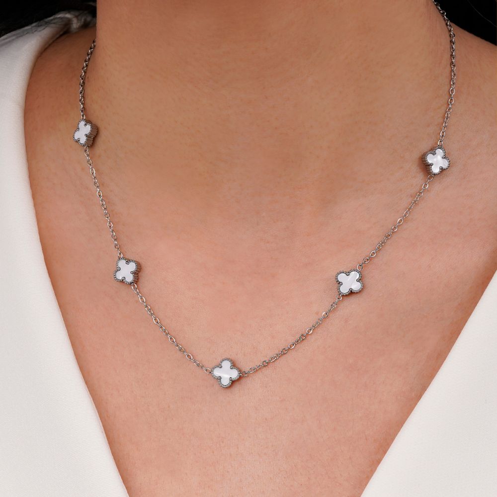 تصویر گردنبند ونکلیف سفید استیل 304 نقره ای 9 میل