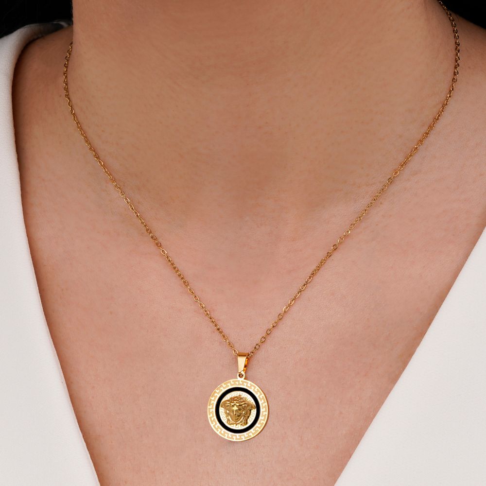 تصویر گردنبند ورساچه مشکی استیل 304 طلایی 18میل