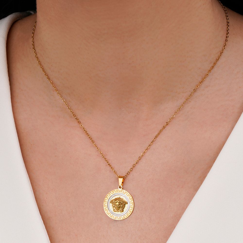 تصویر گردنبند ورساچه سفید استیل 304 طلایی 18میل