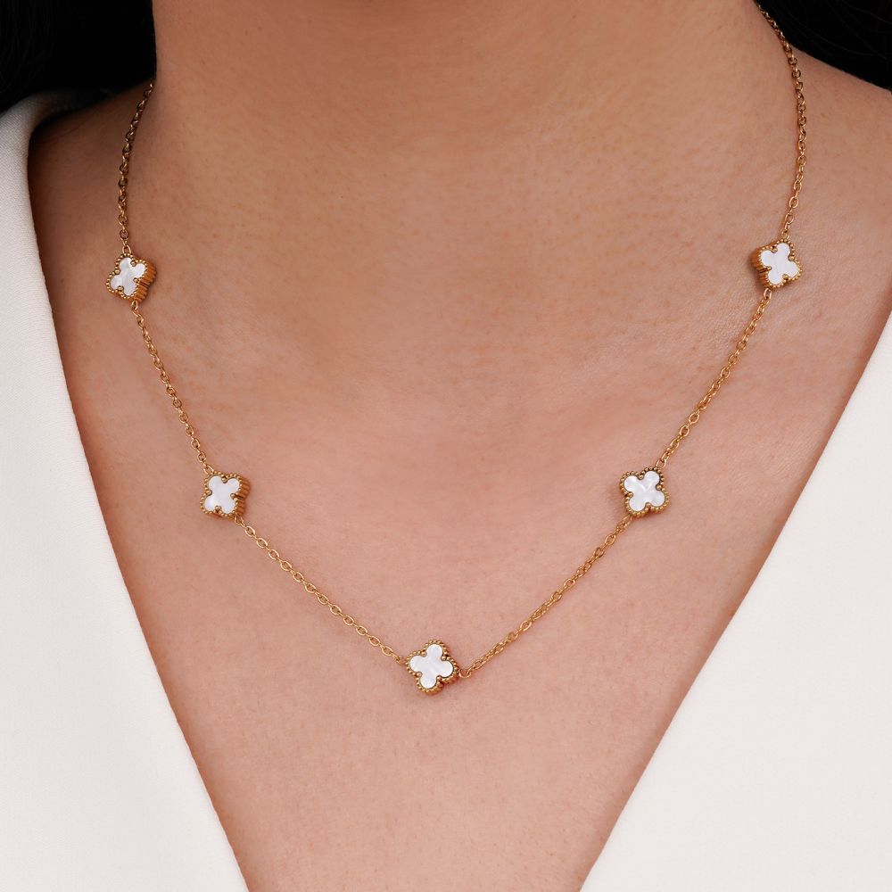 گردنبند ونکلیف سفید استیل 304 طلایی 9میل 