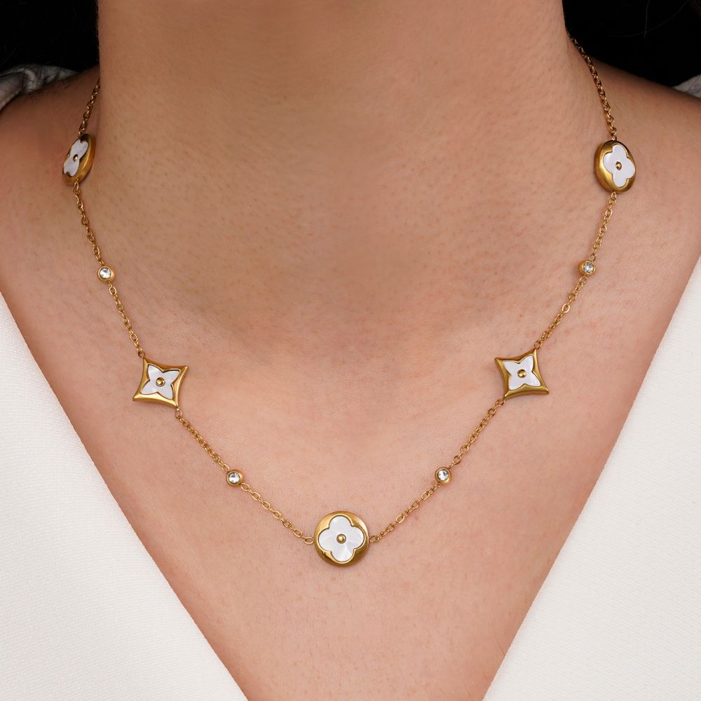 تصویر گردنبند ونکلیف سفید استیل 304 طلایی 12 میل