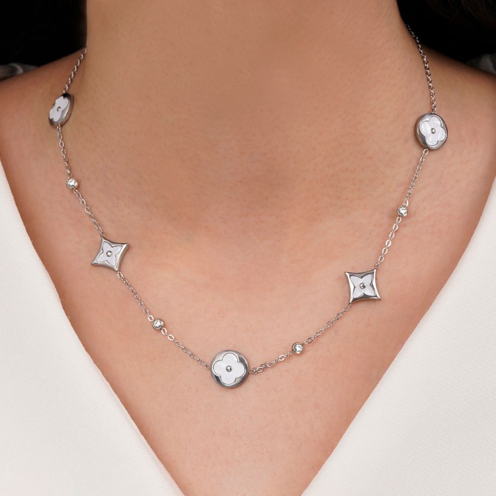 گردنبند ونکلیف سفید استیل 304 نقره ای 12 میل