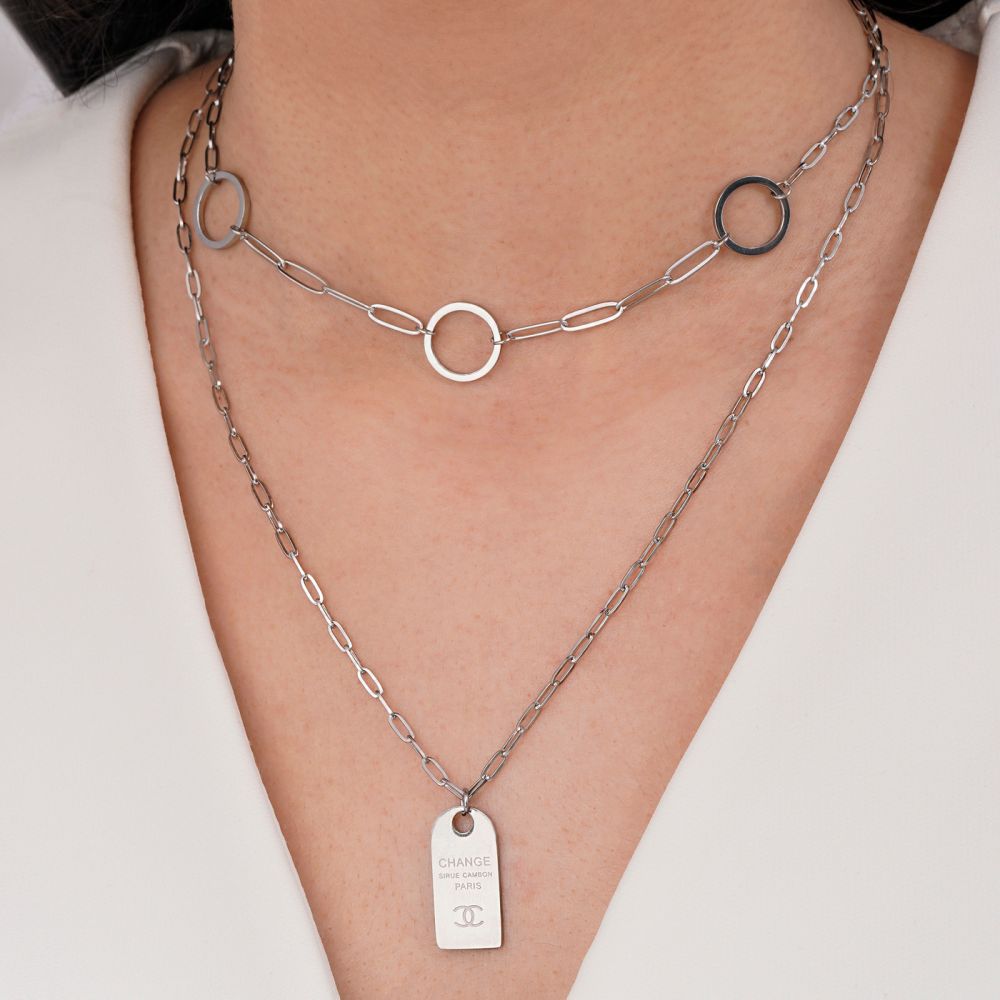 گردنبند شنل چند لاین استیل 304 نقره ای