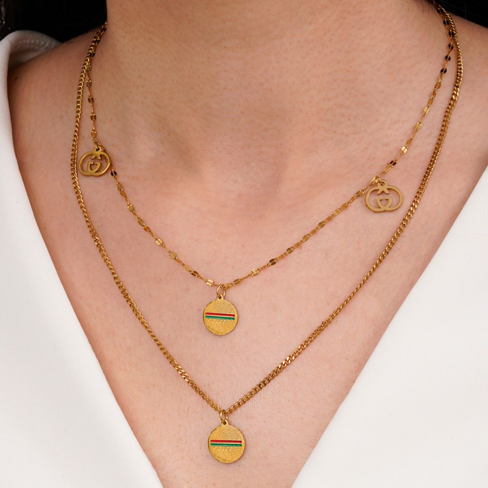 گردنبند GUCCI گوچی چند لاین استیل 304 طلایی  