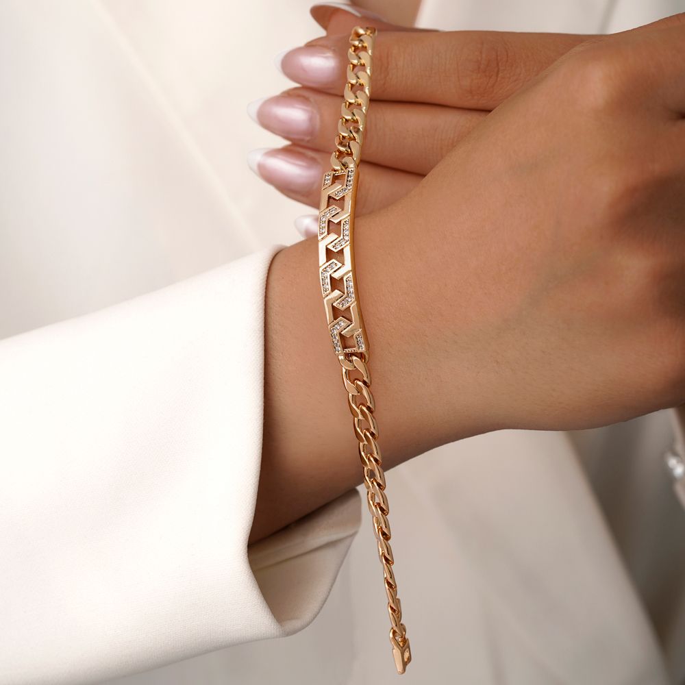 تصویر دستبند شوپینگ کارتیر پلاک دار طلایی